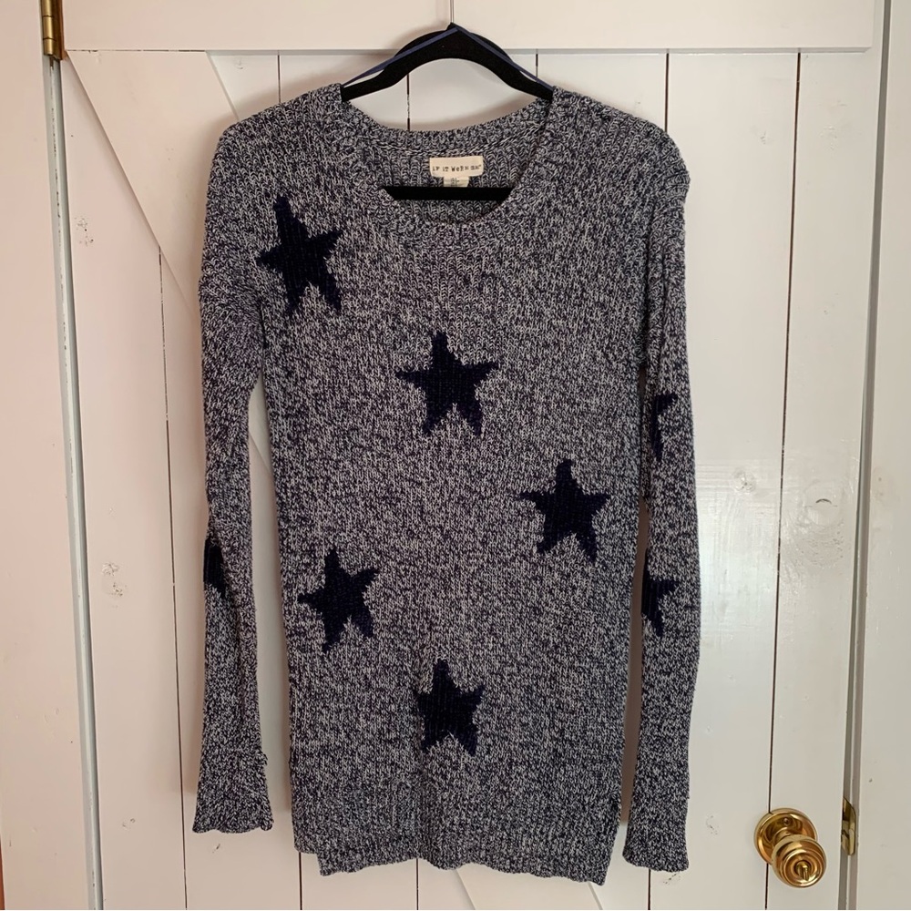 Knit Sweater Crew Neck Long Sleeve Star Pattern Knit Sweater